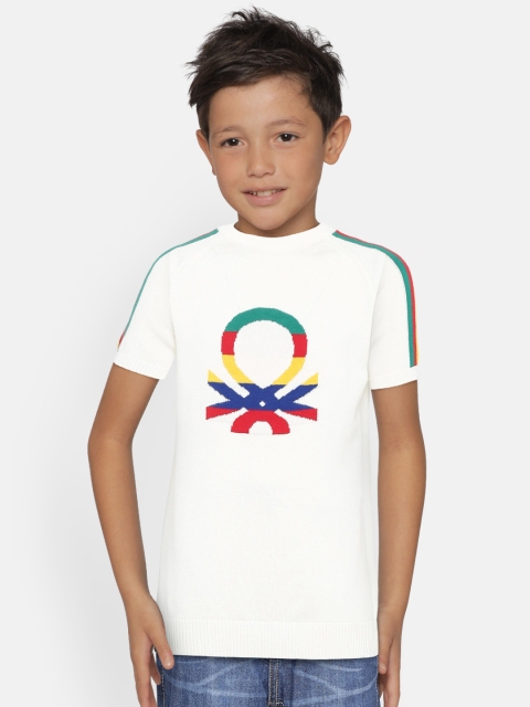 

United Colors of Benetton Boys White Self Design Pullover