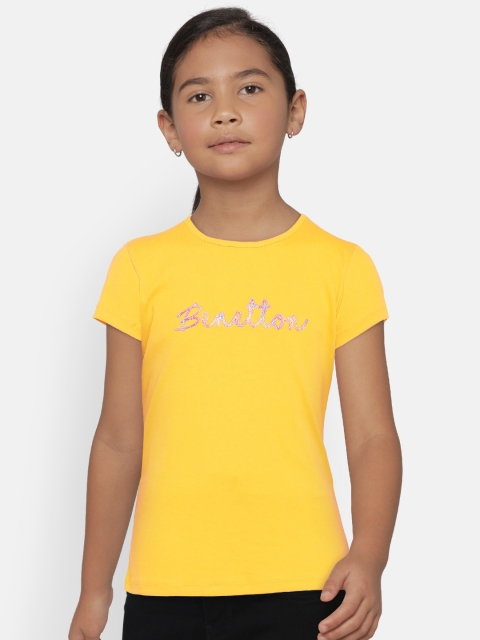 

United Colors of Benetton Girls Yellow Round Neck T-Shirt