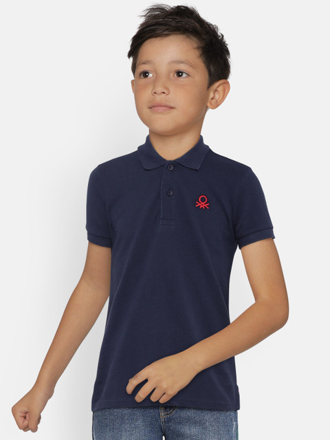 

United Colors of Benetton Boys Navy Blue Solid Polo Collar T-shirt