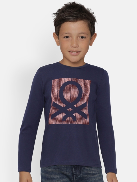 

United Colors of Benetton Boys Navy Printed Round Neck T-Shirt, Navy blue