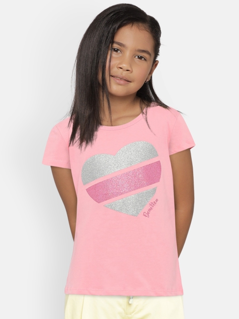 

United Colors of Benetton Girls Pink Printed Round Neck T-shirt