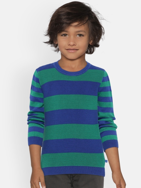 

United Colors of Benetton Boys Blue & Green Striped Pullover