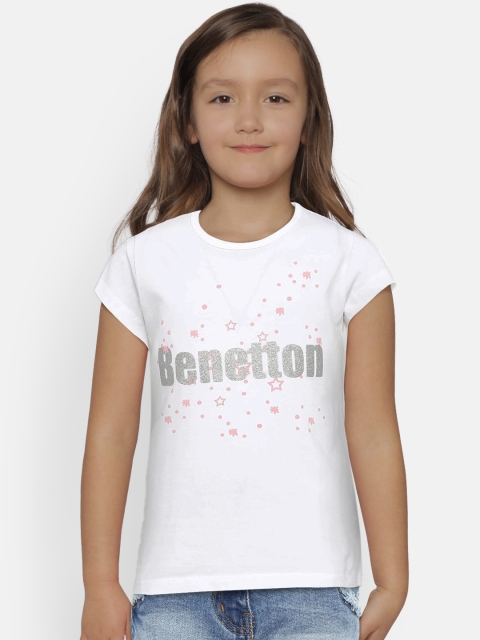 

United Colors of Benetton Girls White Printed Round Neck T-Shirt