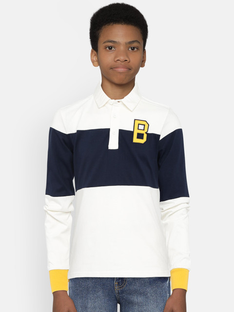 

United Colors of Benetton Boys White & Navy Colourblocked Polo Collar T-shirt