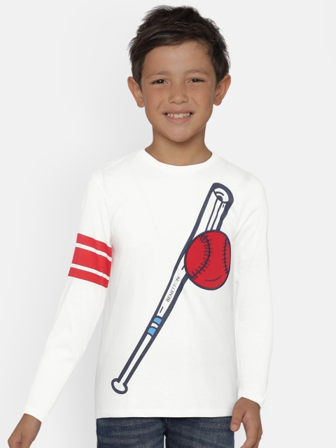 

United Colors of Benetton Boys White Printed Round Neck T-shirt