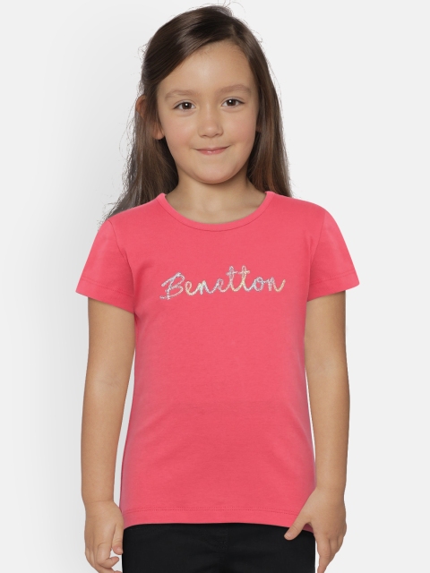

United Colors of Benetton Girls Coral Pink Round Neck T-Shirt