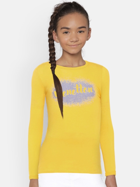 

United Colors of Benetton Girls Yellow Printed Round Neck T-Shirt