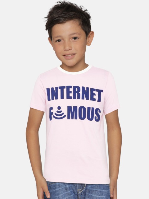 

United Colors of Benetton Boys Pink Printed Round Neck T-shirt