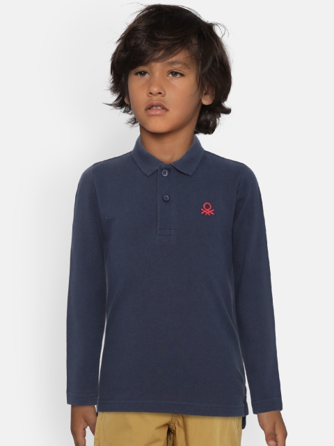 

United Colors of Benetton Boys Navy Blue Solid Polo Collar T-shirt