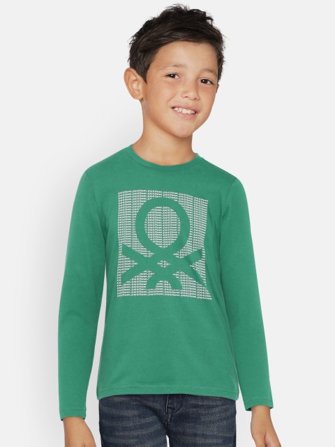 

United Colors of Benetton Boys Green Printed Round Neck T-shirt