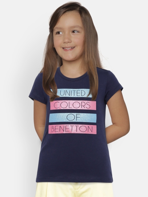 

United Colors of Benetton Girls Navy Blue Printed Round Neck T-Shirt