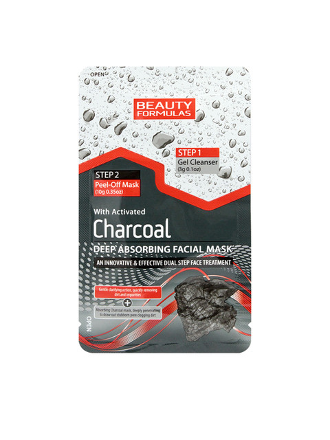 

BEAUTY FORMULAS Unisex Charcoal Deep Absorbing Dualstep Facial Mask, Black