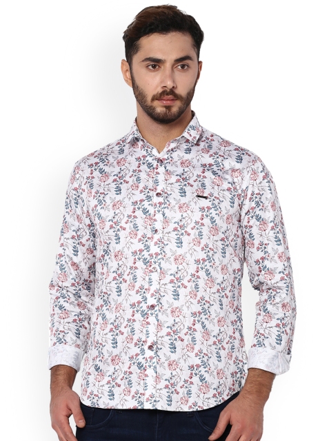 

V Dot Men White Slim Fit Printed Casual Shirt