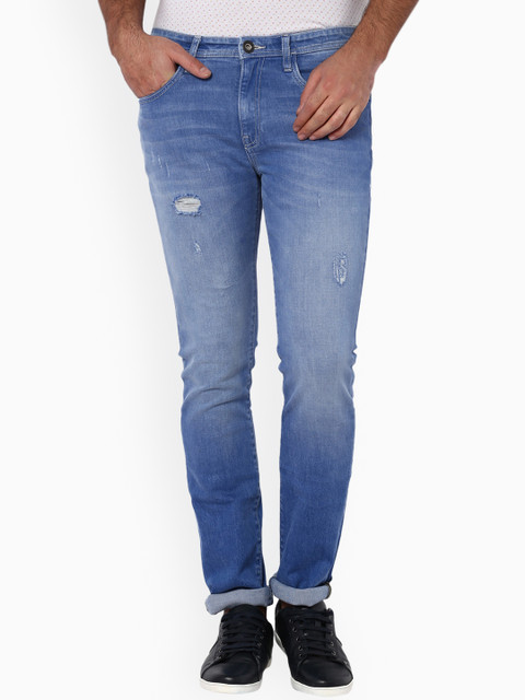 

V Dot Men Blue Regular Fit Mid-Rise Low Distress Stretchable Jeans