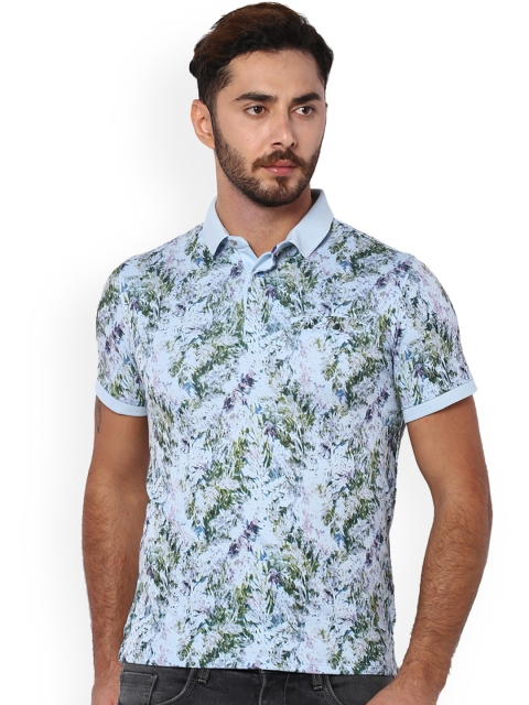 

V Dot Men Blue Printed Polo Collar T-shirt