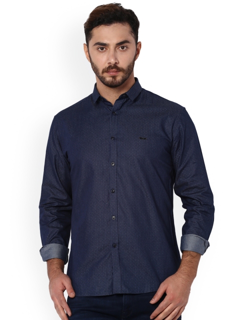 

V Dot Men Navy Blue Slim Fit Printed Casual Shirt