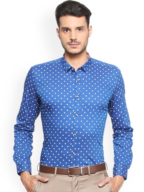 

V Dot Men Blue Slim Fit Printed Semiformal Shirt