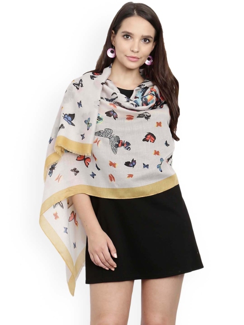 

FabSeasons Grey & Yellow Printed Scarf