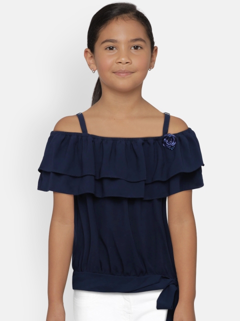 

Peppermint Girls Navy Blue Solid Blouson Top