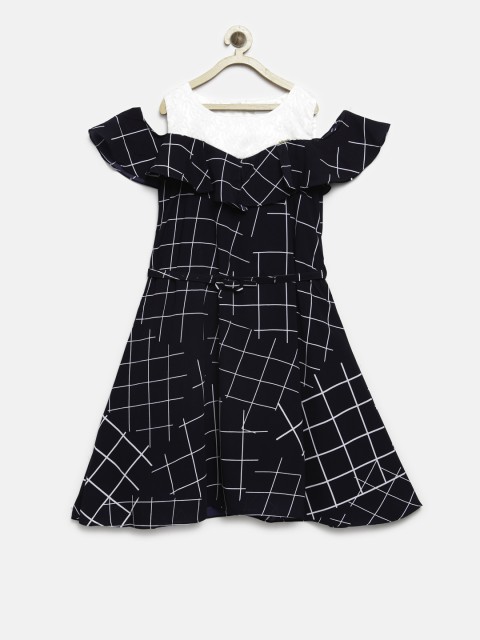 

Peppermint Girls Navy Blue & White Checked A-Line Dress