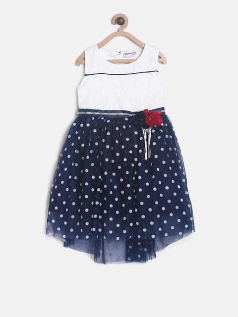 

Peppermint Girls Navy Blue Printed Fit and Flare Dress