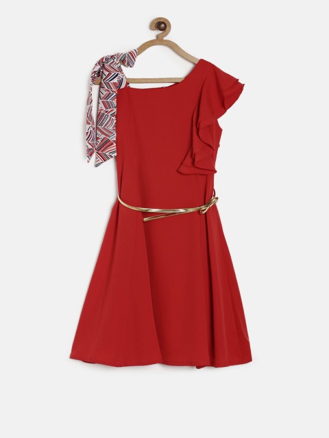 

Peppermint Girls Red Solid Fit and Flare Dress