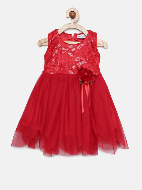 

Peppermint Girls Solid Red Fit and Flare Dress