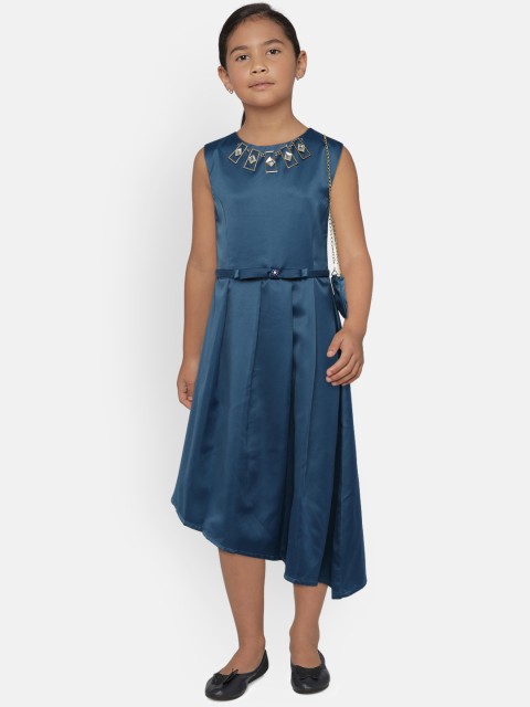 

Peppermint Girls Solid Teal Fit and Flare Dress