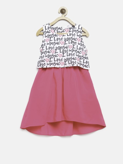 

Peppermint Girls Pink & Off-White Printed Layered A-Line Dress