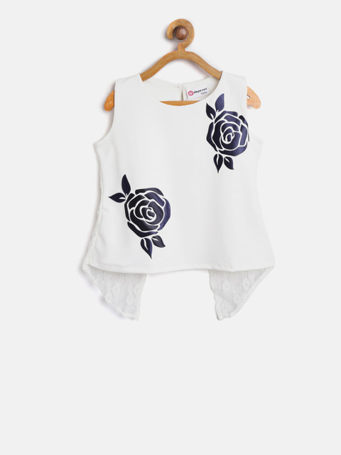 

Peppermint Girls Off-White & Navy Printed Lace Inserts Styled Back Top
