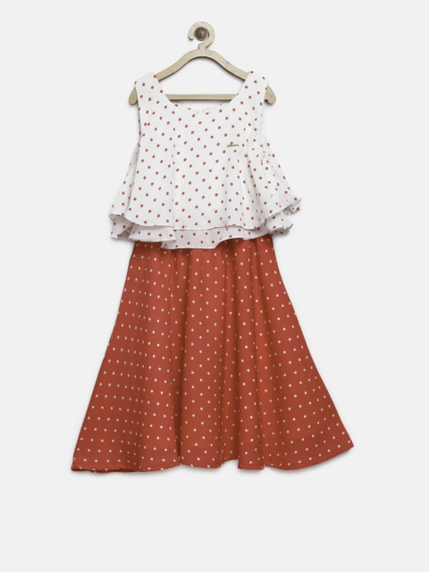 

Peppermint Girls Red & Off-White Polka Dot Print Layered A-Line Dress