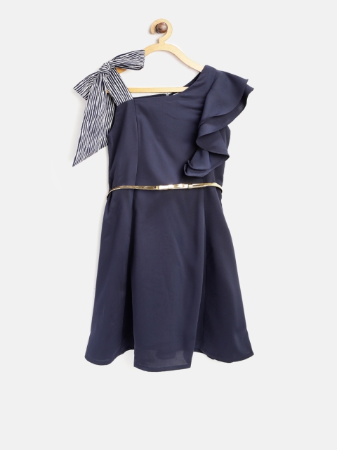 

Peppermint Girls Navy Blue Solid Fit and Flare Dress