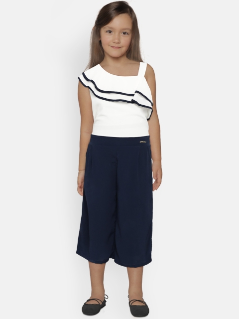 

Peppermint Girls Navy Blue & White Colourblocked Basic Jumpsuit