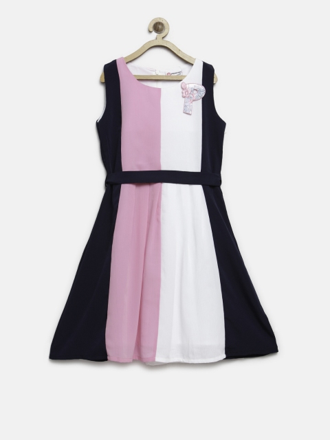 

Peppermint Girls Pink & Off-White Colourblocked A-Line Dress