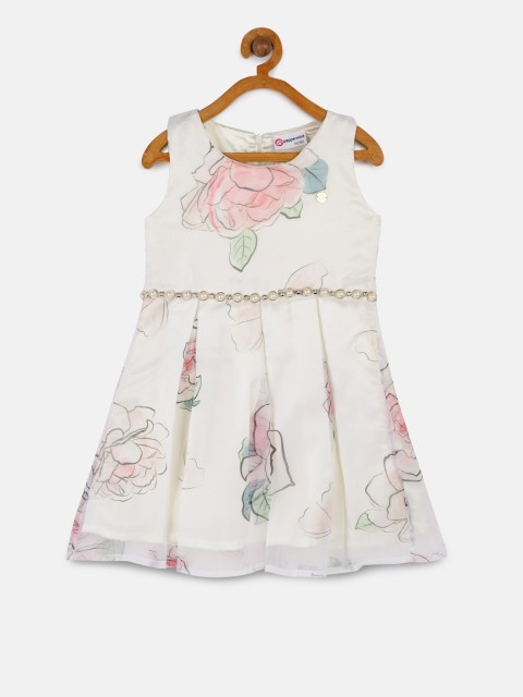 

Peppermint Girls Cream-Coloured Printed Fit and Flare Dress