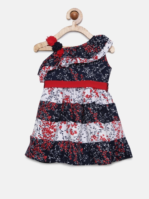 

Peppermint Girls Navy Blue Printed Fit and Flare Dress