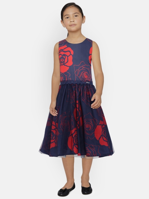 

Peppermint Girls Red Printed Fit & Flare Dress