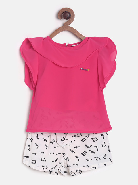

Peppermint Girls Pink & White Solid Top with Shorts