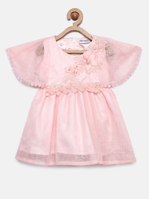 

Peppermint Girls Peach-Coloured Self Design Fit and Flare Dress