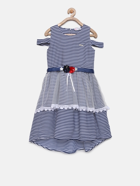 

Peppermint Girls Navy Blue Striped Layered Fit and Flare Dress