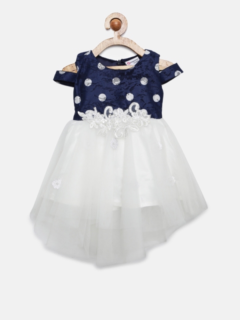 

Peppermint Girls Navy Blue Printed Fit and Flare Dress