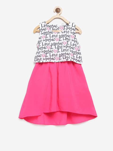 

Peppermint Girls Pink & Off-White Printed Layered A-Line Dress