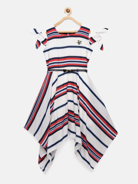 

Peppermint Girls White & Navy Blue Striped Fit & Flare Dress