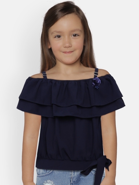 

Peppermint Girls Navy Blue Solid Blouson Top