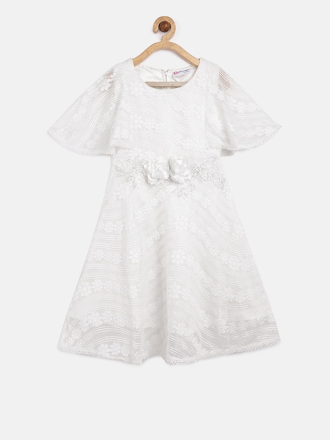

Peppermint Girls Off-White Self Design Fit and Flare Dress
