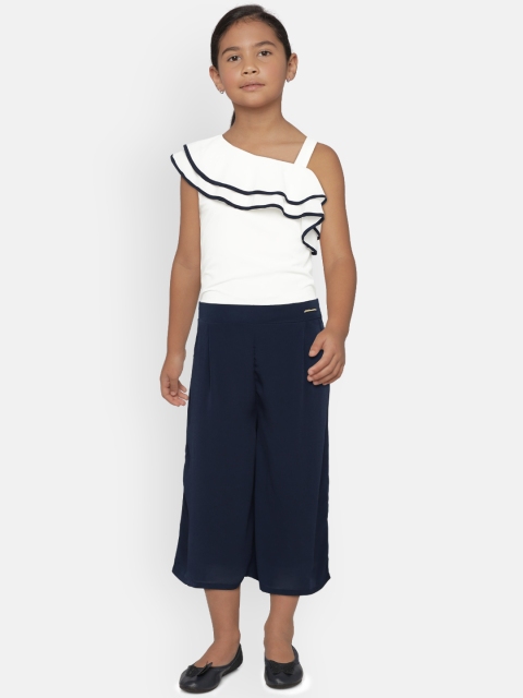 

Peppermint Girls Navy Blue & White Colourblocked Culotte Jumpsuit