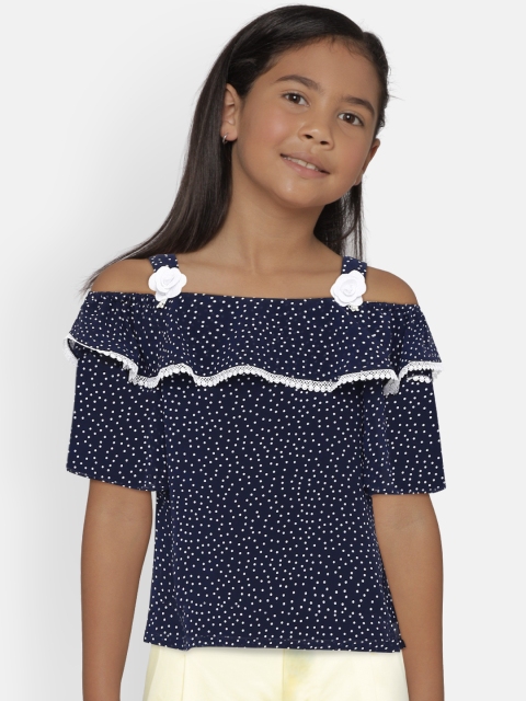 

Peppermint Girls Navy Blue Printed Top