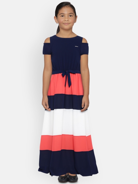 

Peppermint Girls Navy Blue Colourblocked Fit and Flare Dress
