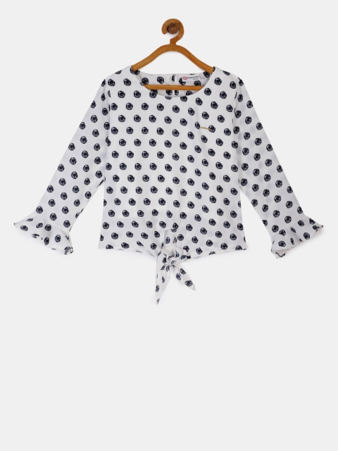 

Peppermint Girls White And Blue Printed Top