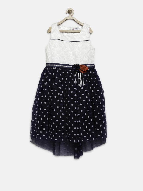 

Peppermint Girls Navy Blue & White Printed Lace Fit and Flare Dress